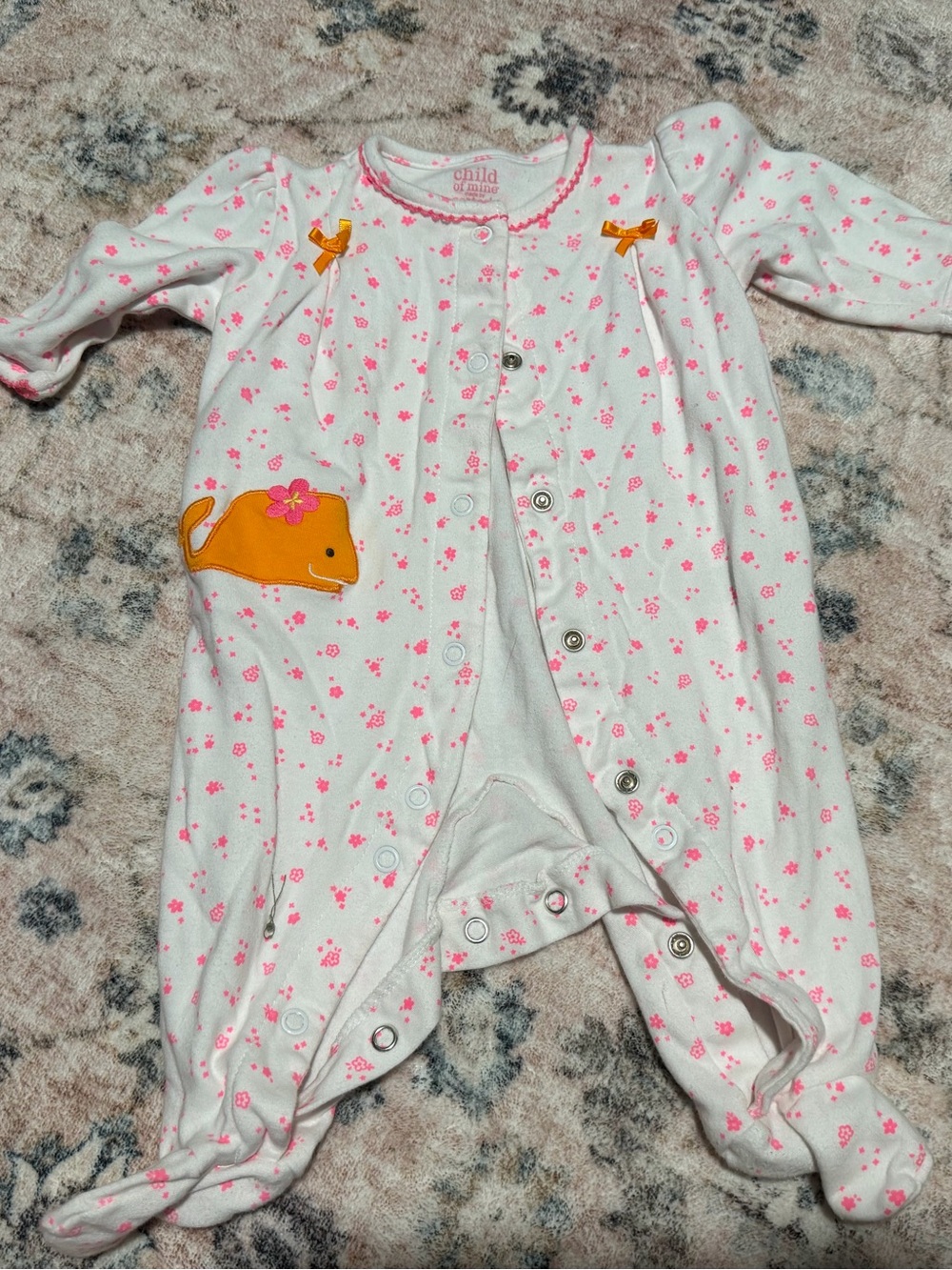 child of mine White Footed One-Piece with Pink Floral Print and Orange Whale